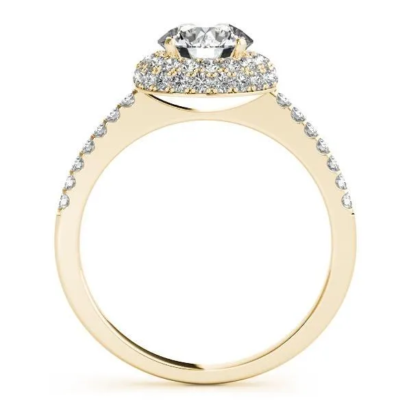 Fire Brilliance Rings Cassidy Round Center Stone Double Diamond Halo Half Dome Basket Engagement Ring