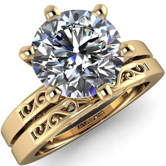 Fire Brilliance Rings Eliza Round LabGrown Diamond Center Stone Filigree Hollowed Quarter Band 6 Prong Serenade Solitaire Engagement Ring Fire Brilliance Rings Eliza Round LabGrown Diamond Center Stone Filigree Hollowed Quarter Band 6 Prong Serenade Solitaire Engagement Ring