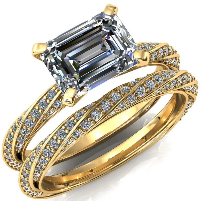 Fire Brilliance Rings Elysia Emerald Moissanite EastWest 4 Prong 34 Eternity Diamond Accent Ring Fire Brilliance Rings Elysia Emerald Moissanite EastWest 4 Prong 34 Eternity Diamond Accent Ring