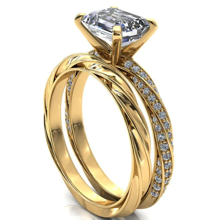 Fire Brilliance Rings Elysia Emerald Moissanite EastWest 4 Prong 34 Eternity Diamond Accent Ring