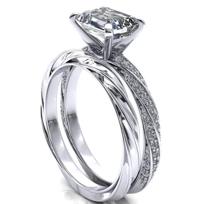 Fire Brilliance Rings Elysia Emerald Moissanite EastWest 4 Prong 34 Eternity Diamond Accent Ring
