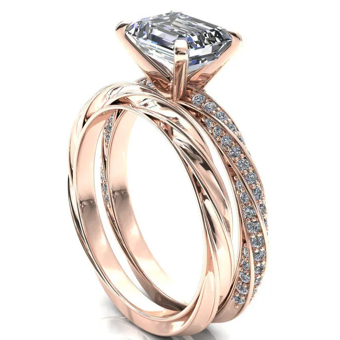 Fire Brilliance Rings Elysia Emerald Moissanite EastWest 4 Prong 34 Eternity Diamond Accent Ring