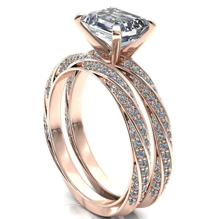 Fire Brilliance Rings Elysia Emerald Moissanite EastWest 4 Prong 34 Eternity Diamond Accent Ring