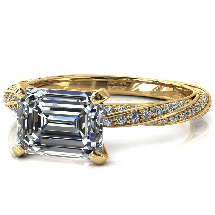 Fire Brilliance Rings Elysia Emerald Moissanite EastWest 4 Prong 34 Eternity Diamond Accent Ring
