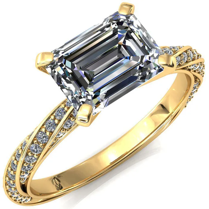 Fire Brilliance Rings Elysia Emerald Moissanite EastWest 4 Prong 34 Eternity Diamond Accent Ring