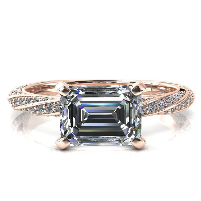 Fire Brilliance Rings Elysia Emerald Moissanite EastWest 4 Prong 34 Eternity Diamond Accent Ring