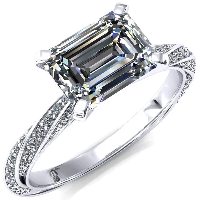 Fire Brilliance Rings Elysia Emerald Moissanite EastWest 4 Prong 34 Eternity Diamond Accent Ring
