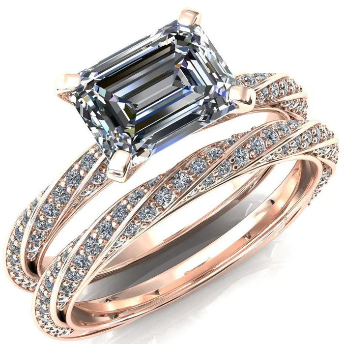 Fire Brilliance Rings Elysia Emerald Moissanite EastWest 4 Prong 34 Eternity Diamond Accent Ring