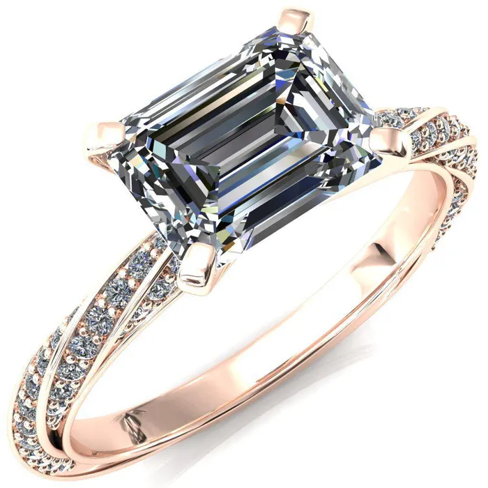 Fire Brilliance Rings Elysia Emerald Moissanite EastWest 4 Prong 34 Eternity Diamond Accent Ring