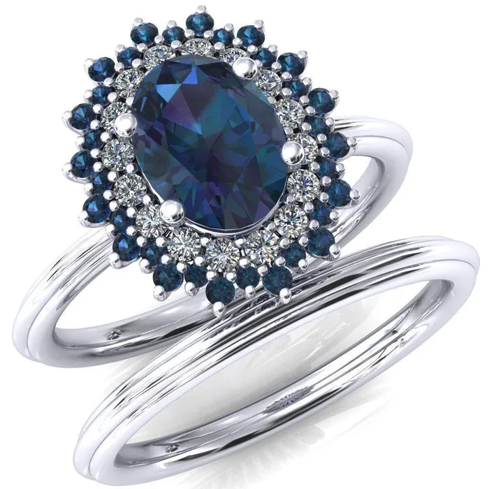 Fire Brilliance Rings Eridanus Oval Alexandrite Cluster Diamond and Alexandrite Halo Wedding Ring ver2