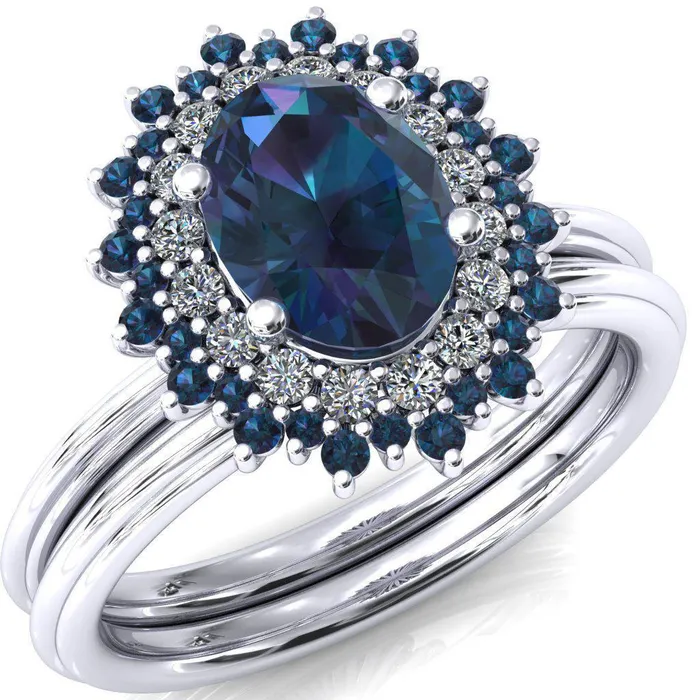 Fire Brilliance Rings Eridanus Oval Alexandrite Cluster Diamond and Alexandrite Halo Wedding Ring ver2