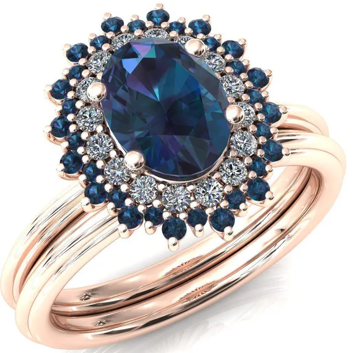 Fire Brilliance Rings Eridanus Oval Alexandrite Cluster Diamond and Alexandrite Halo Wedding Ring ver2