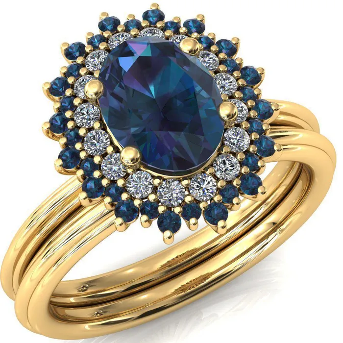 Fire Brilliance Rings Eridanus Oval Alexandrite Cluster Diamond and Alexandrite Halo Wedding Ring ver2
