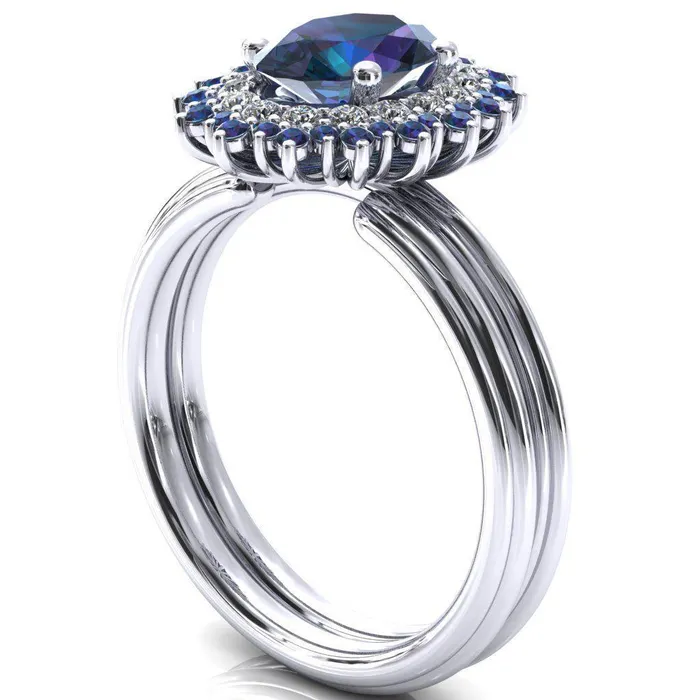 Fire Brilliance Rings Eridanus Oval Alexandrite Cluster Diamond and Alexandrite Halo Wedding Ring ver2