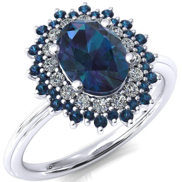 Fire Brilliance Rings Eridanus Oval Alexandrite Cluster Diamond and Alexandrite Halo Wedding Ring ver2