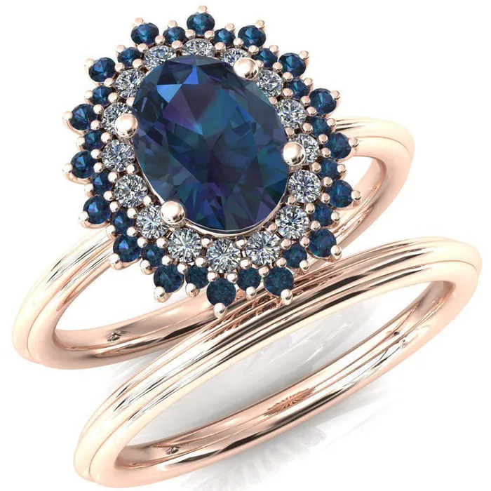 Fire Brilliance Rings Eridanus Oval Alexandrite Cluster Diamond and Alexandrite Halo Wedding Ring ver2