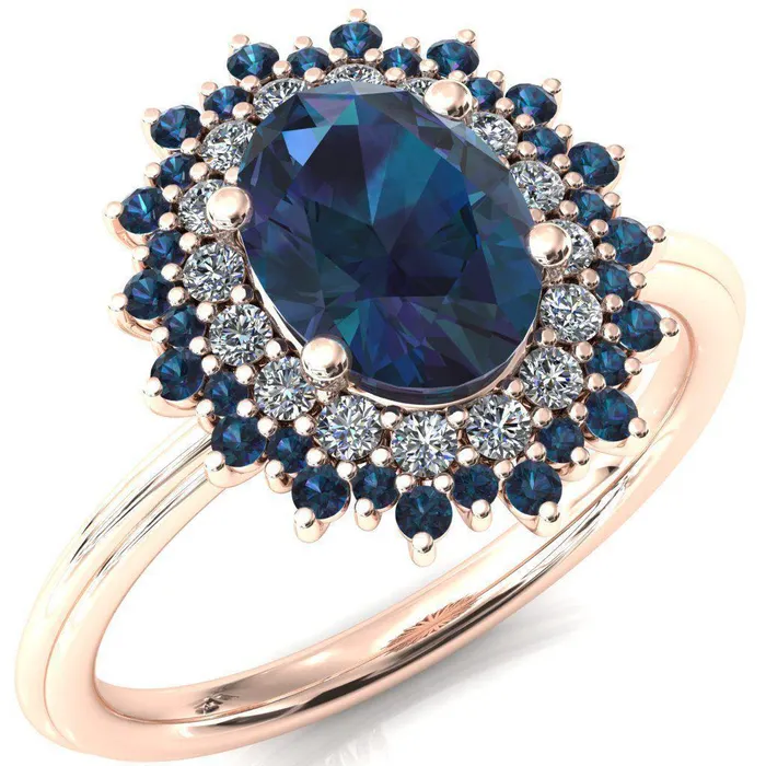 Fire Brilliance Rings Eridanus Oval Alexandrite Cluster Diamond and Alexandrite Halo Wedding Ring ver2