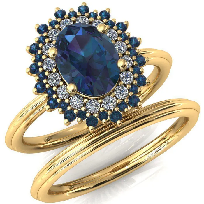 Fire Brilliance Rings Eridanus Oval Alexandrite Cluster Diamond and Alexandrite Halo Wedding Ring ver2