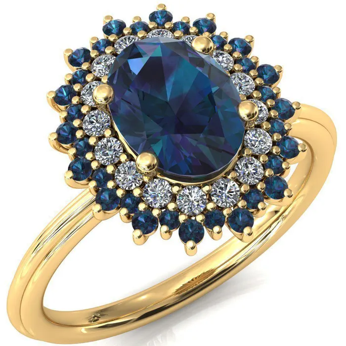 Fire Brilliance Rings Eridanus Oval Alexandrite Cluster Diamond and Alexandrite Halo Wedding Ring ver2