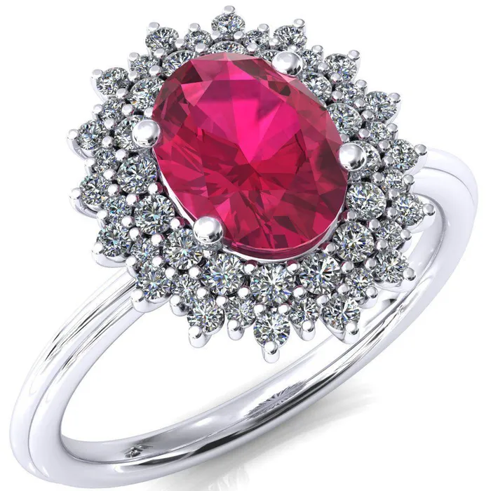 Fire Brilliance Rings Eridanus Oval Ruby 4 Prong Diamond Cluster Halo Engagement Ring Fire Brilliance Rings Eridanus Oval Ruby 4 Prong Diamond Cluster Halo Engagement Ring