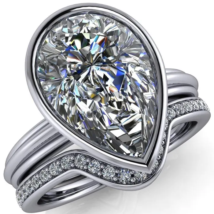 Fire Brilliance Rings Fenestra Pear Center Stone Bezel HalfRound Edge Shank Engagement Ring Fire Brilliance Rings Fenestra Pear Center Stone Bezel HalfRound Edge Shank Engagement Ring