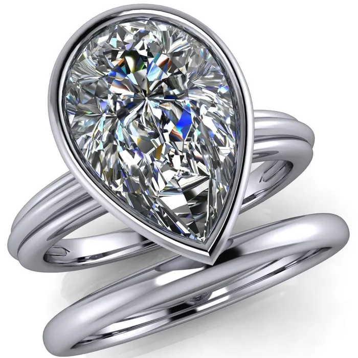 Fire Brilliance Rings Fenestra Pear Center Stone Bezel HalfRound Edge Shank Engagement Ring