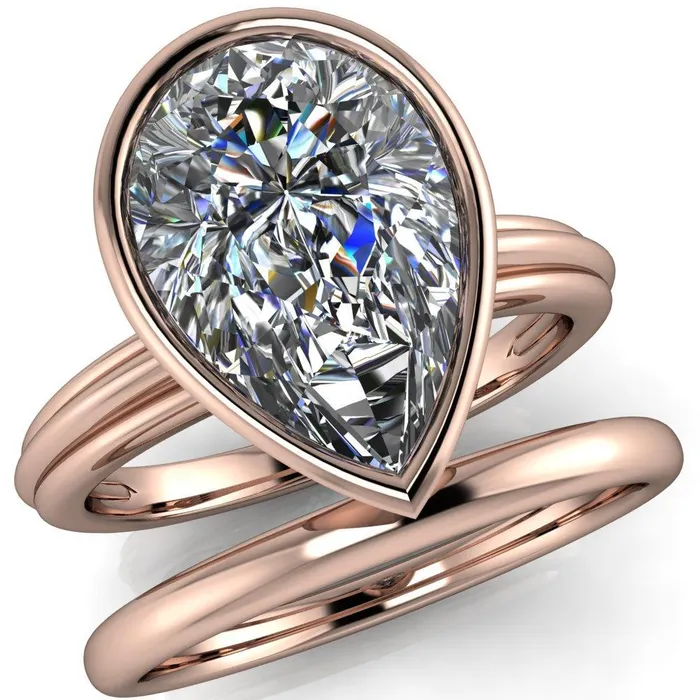 Fire Brilliance Rings Fenestra Pear Center Stone Bezel HalfRound Edge Shank Engagement Ring