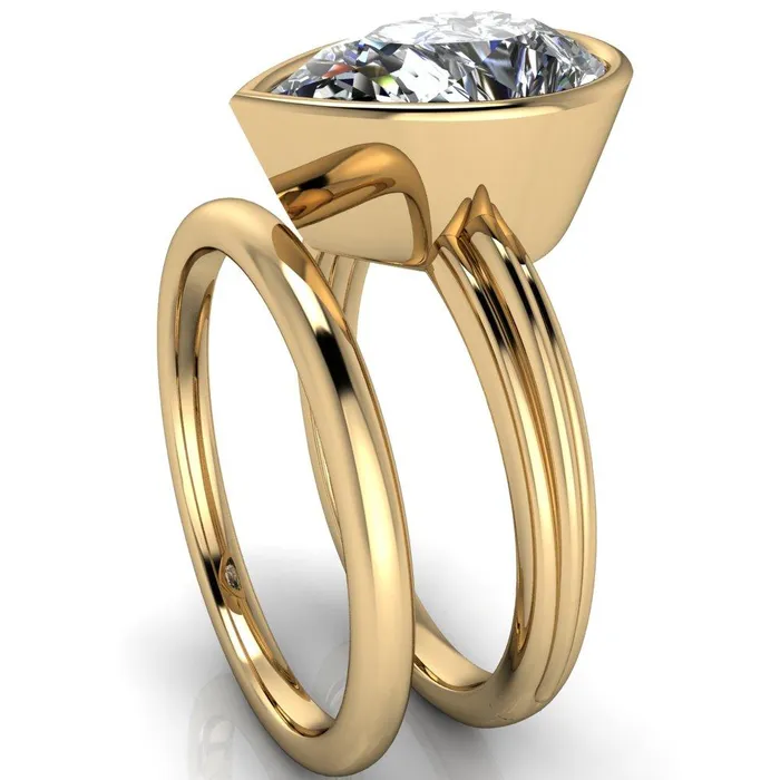 Fire Brilliance Rings Fenestra Pear Center Stone Bezel HalfRound Edge Shank Engagement Ring