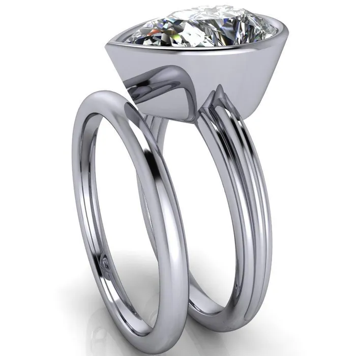 Fire Brilliance Rings Fenestra Pear Center Stone Bezel HalfRound Edge Shank Engagement Ring