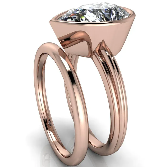 Fire Brilliance Rings Fenestra Pear Center Stone Bezel HalfRound Edge Shank Engagement Ring
