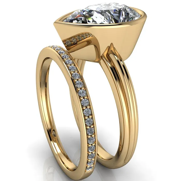 Fire Brilliance Rings Fenestra Pear Center Stone Bezel HalfRound Edge Shank Engagement Ring