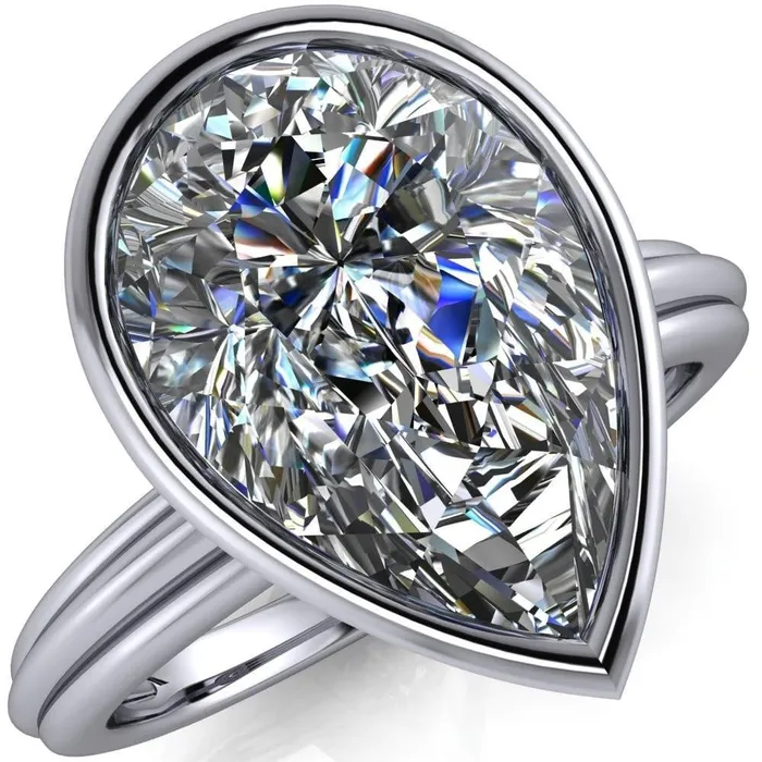 Fire Brilliance Rings Fenestra Pear Center Stone Bezel HalfRound Edge Shank Engagement Ring