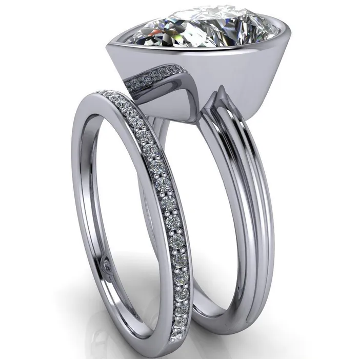Fire Brilliance Rings Fenestra Pear Center Stone Bezel HalfRound Edge Shank Engagement Ring