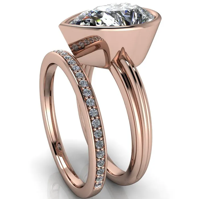Fire Brilliance Rings Fenestra Pear Center Stone Bezel HalfRound Edge Shank Engagement Ring