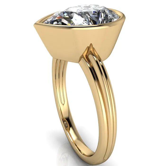 Fire Brilliance Rings Fenestra Pear Center Stone Bezel HalfRound Edge Shank Engagement Ring