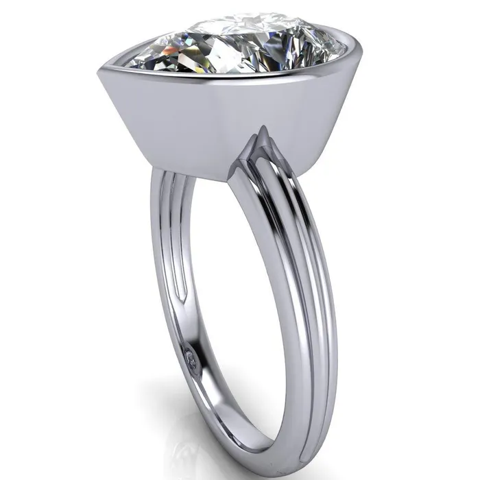 Fire Brilliance Rings Fenestra Pear Center Stone Bezel HalfRound Edge Shank Engagement Ring