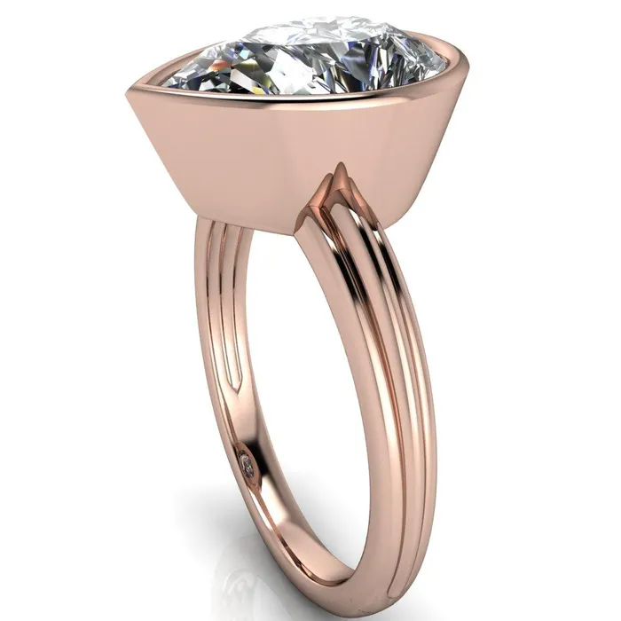 Fire Brilliance Rings Fenestra Pear Center Stone Bezel HalfRound Edge Shank Engagement Ring