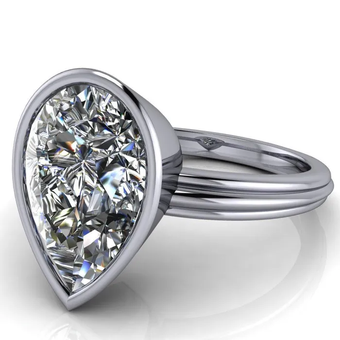 Fire Brilliance Rings Fenestra Pear Center Stone Bezel HalfRound Edge Shank Engagement Ring