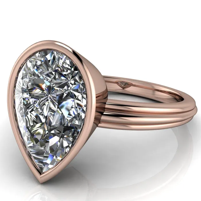 Fire Brilliance Rings Fenestra Pear Center Stone Bezel HalfRound Edge Shank Engagement Ring