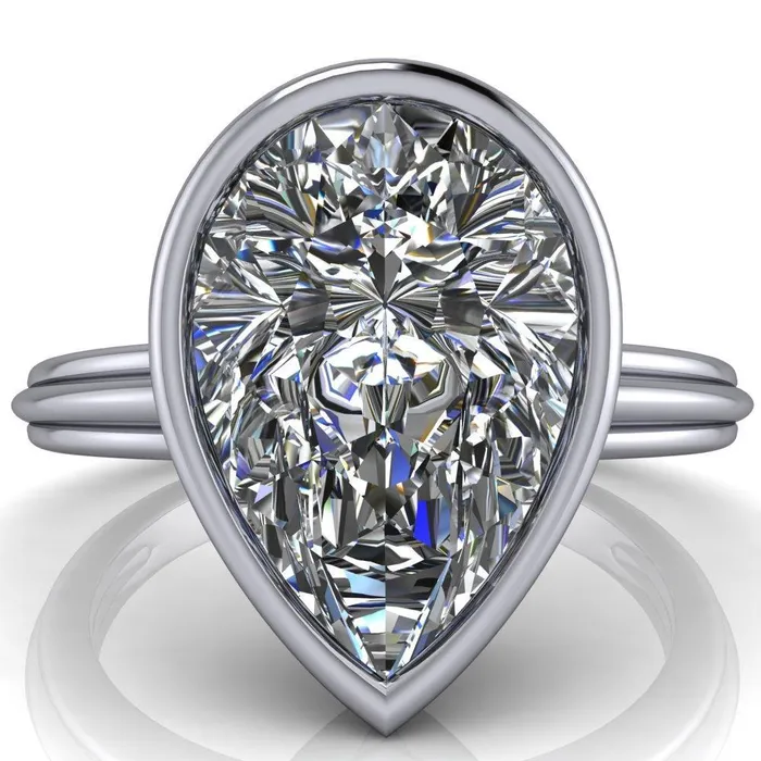 Fire Brilliance Rings Fenestra Pear Center Stone Bezel HalfRound Edge Shank Engagement Ring
