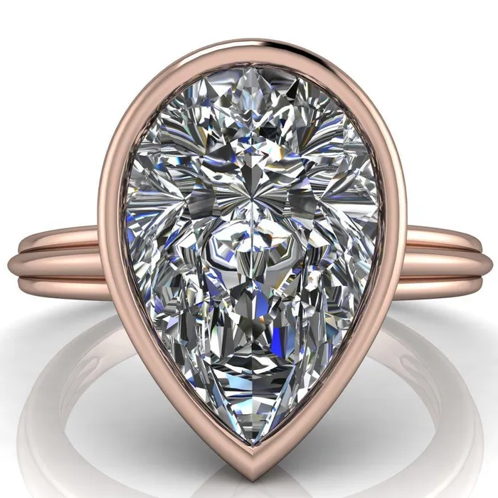 Fire Brilliance Rings Fenestra Pear Center Stone Bezel HalfRound Edge Shank Engagement Ring