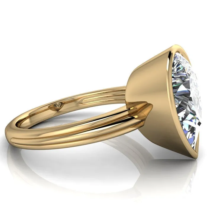 Fire Brilliance Rings Fenestra Pear Center Stone Bezel HalfRound Edge Shank Engagement Ring