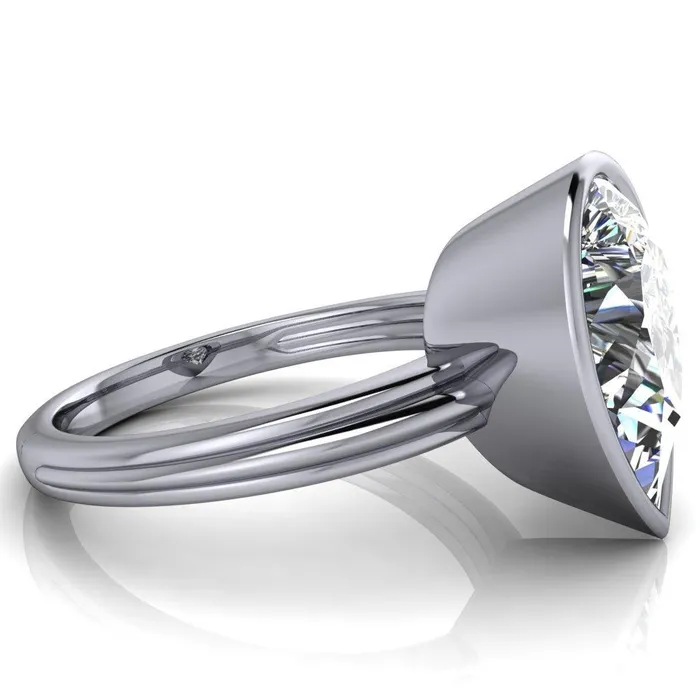 Fire Brilliance Rings Fenestra Pear Center Stone Bezel HalfRound Edge Shank Engagement Ring