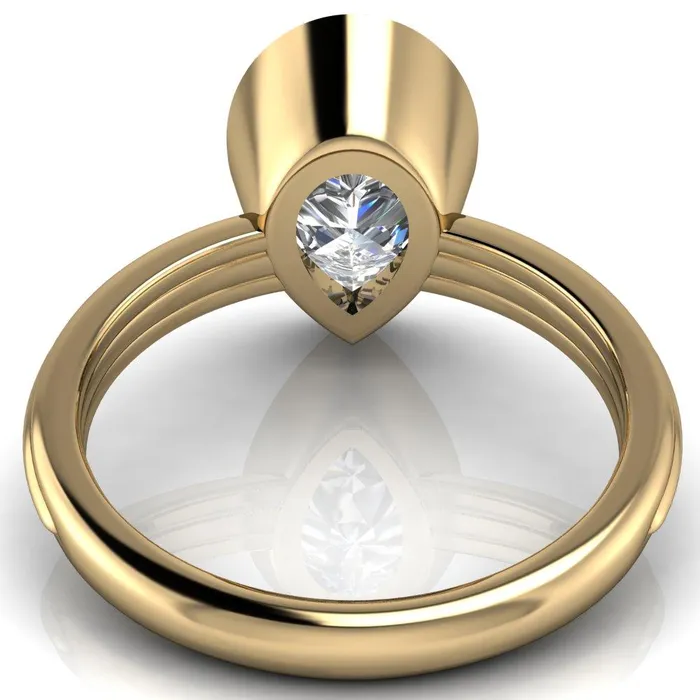 Fire Brilliance Rings Fenestra Pear Center Stone Bezel HalfRound Edge Shank Engagement Ring