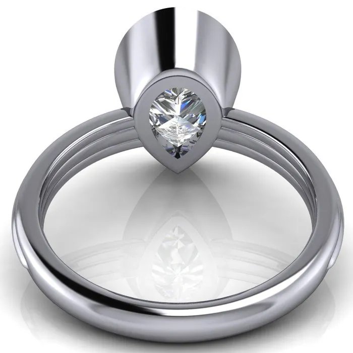 Fire Brilliance Rings Fenestra Pear Center Stone Bezel HalfRound Edge Shank Engagement Ring