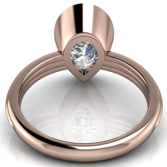Fire Brilliance Rings Fenestra Pear Center Stone Bezel HalfRound Edge Shank Engagement Ring