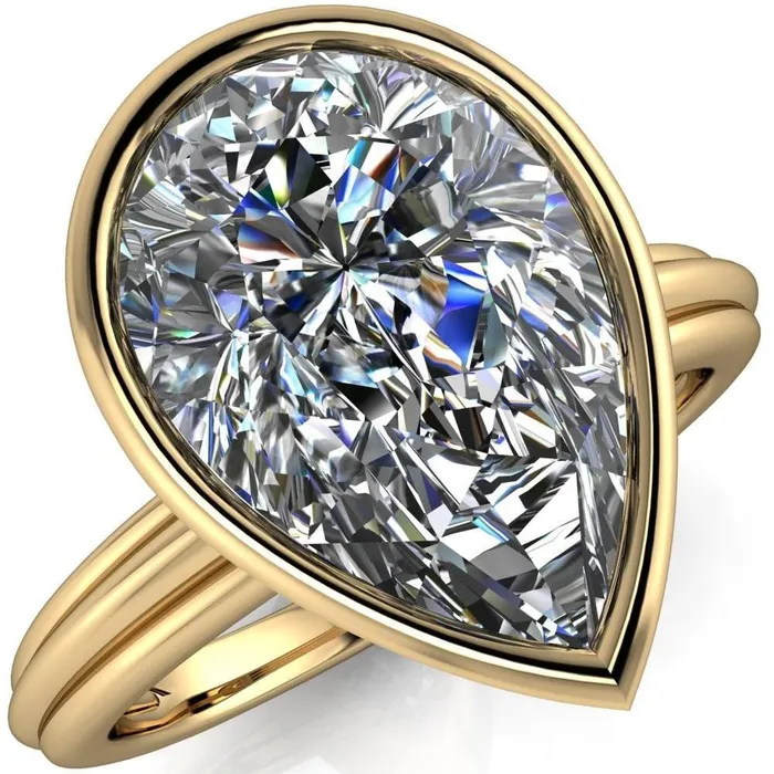 Fire Brilliance Rings Fenestra Pear Center Stone Bezel HalfRound Edge Shank Engagement Ring