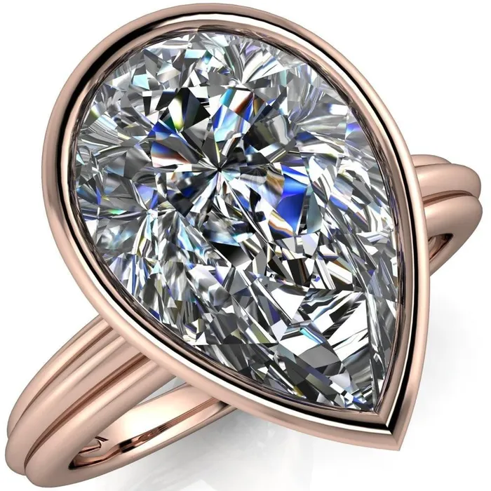 Fire Brilliance Rings Fenestra Pear Center Stone Bezel HalfRound Edge Shank Engagement Ring
