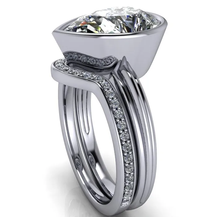 Fire Brilliance Rings Fenestra Pear Center Stone Bezel HalfRound Edge Shank Engagement Ring