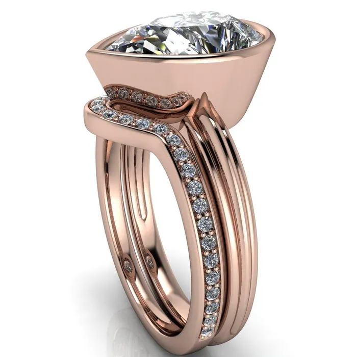 Fire Brilliance Rings Fenestra Pear Center Stone Bezel HalfRound Edge Shank Engagement Ring